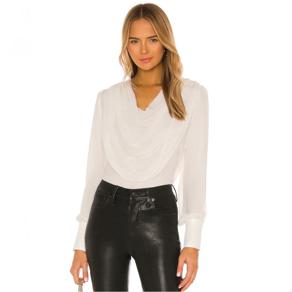 Revolve- Divine Heritage Label Draped Cowl Neck Long-Sleeve Top - White